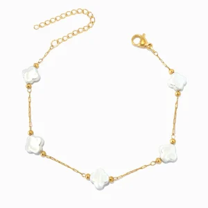 Pulseira com Pérolas Barrocas Trevo - Aço Inoxidável