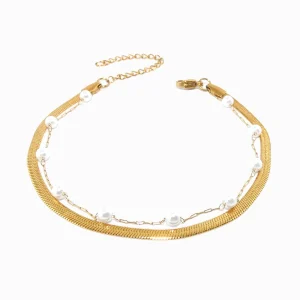 Pulseira de Pé Dupla em Aço Inoxidável 18+6cm